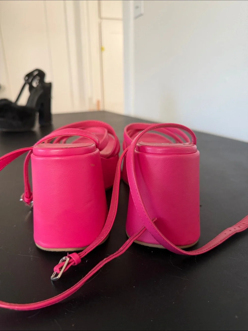 Soda Bright Pink Strappy Platform Sandals